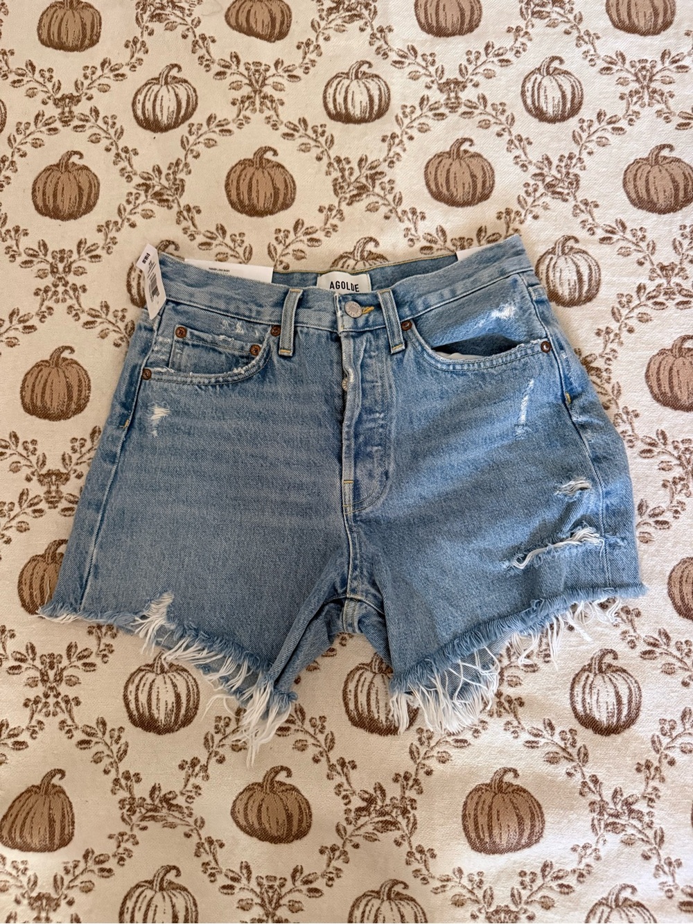 Agolde Light Wash Distressed Denim Cutoff Shorts